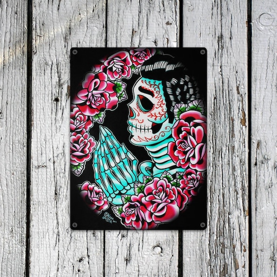 Arte da parete su tela con teschio di zucchero, giorno dei morti di Halloween, 5 pezzi, arte da parete su tela grande incorniciata, arte da parete su tela a 5 pannelli extra