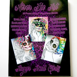 16 Page Black and White Adult Coloring Book - Sugar Skull Girls Edition - Day Of The Dead Coloring Book