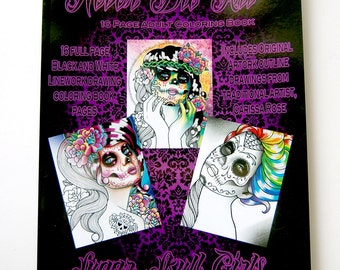 16 Seiten Ausmalbuch Für Erwachsene - Sugar Skull Girls Edition - Day Of The Dead Ausmalbuch