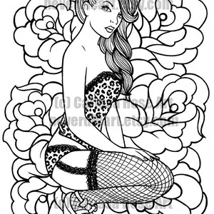 Digital Download Print Your Own Coloring Book Outline Page Pin Up Girl by Carissa Rose image 2