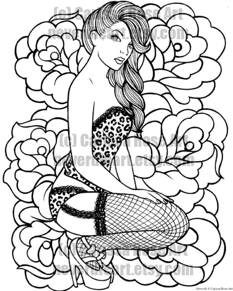 Digital Download Print Your Own Coloring Book Outline Page Pin Up Girl by Carissa Rose image 2