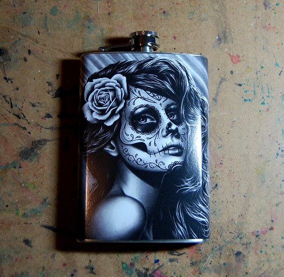 (約50%OFF)LGB スカル柄 スケルトン タンクトップ Tattoo Art Stainless Steel 8 Oz. Hip Duality Black and White