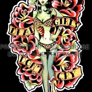 Art Print Dead Girls Don't Cry Lowbrow Zombie Pin Up Girl Horror Old School Traditional Tattoo Flash 5x7, 8x10, or 10.5x13.8 inch image 2