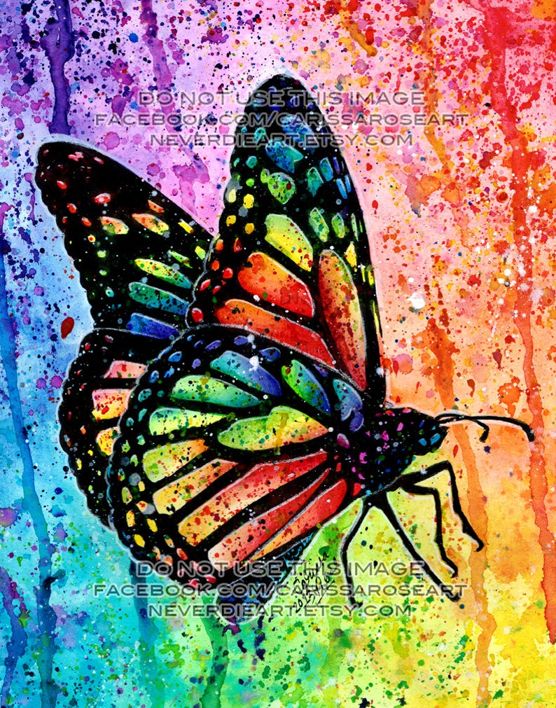 Art Print Butterfly Rainbow Pop Art Splatter Portrait Colorful Etsy