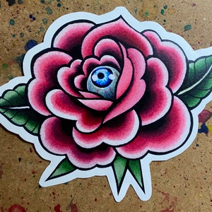 Full Color Sticker or Magnet | Tattoo Flash Flowers and Roses | Vinyl Sticker Old School Tattoo Flash Style