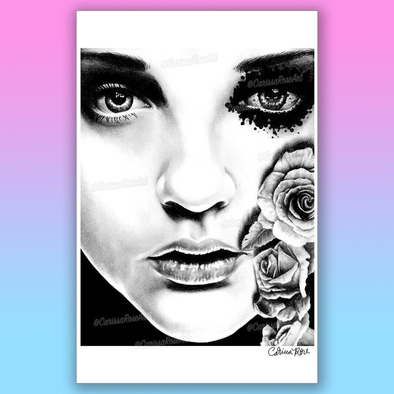 Art Print Rose of the Devil's Garden Poster Style Lowbrow Black and White Gothic Horror Portrait 5x7, 8x10, 10.5x13.8, or 11x17 inch 11x17 inches