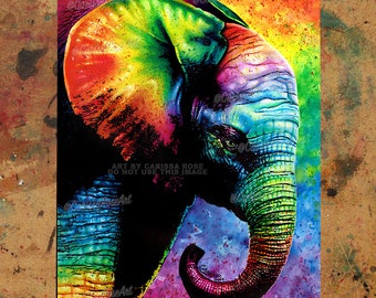 Art Print | Elephant | Poster | Colorful Rainbow Pop Art Splatter Watercolor Illustration | 5x7, 8x10, 10.5x13.8, or 11x17 in