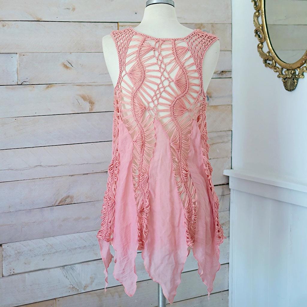 トップス antique coral pink crochet cover top トップス antique coral pink crochet cover top VAOYIU Women's