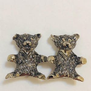 Vintage two Tiny Teddy Bear Figurine | Pewter or Metal Miniatures Teddy Bear