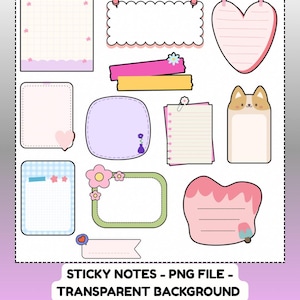 Sticky Notes Digital Stickers PNG – 40+ High-Res Transparent Background Planner Stickers | 4 Design Sheets for GoodNotes | Printable File
