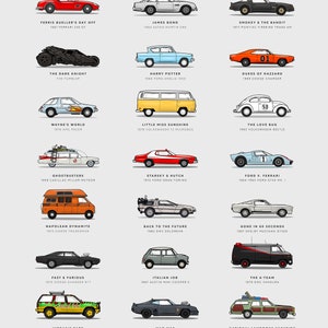 21 Famous Movie Cars, Wall art Printable, Movie Car Poster, Nursery Decor, Car Bedroom, Instant Download image 2