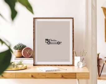 DMC Delorean, Back to the Future Wall art Printable, Movie Car Poster, Nursery Decor, Car Bedroom, Instant Download