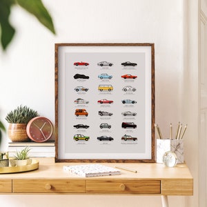 21 Famous Movie Cars, Wall art Printable, Movie Car Poster, Nursery Decor, Car Bedroom, Instant Download image 1