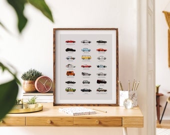21 Famous Movie Cars,  Wall art Printable, Movie Car Poster, Nursery Decor, Car Bedroom, Instant Download
