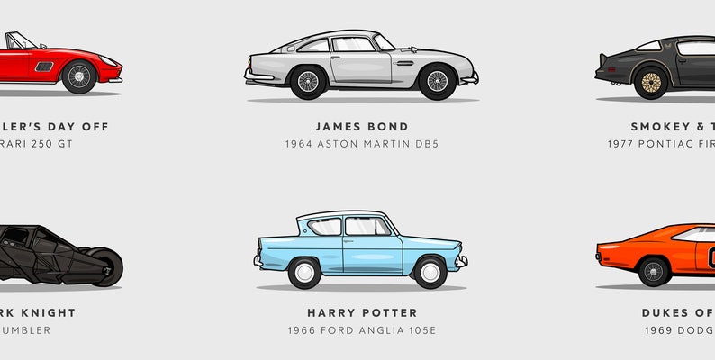 21 Famous Movie Cars, Wall art Printable, Movie Car Poster, Nursery Decor, Car Bedroom, Instant Download image 3