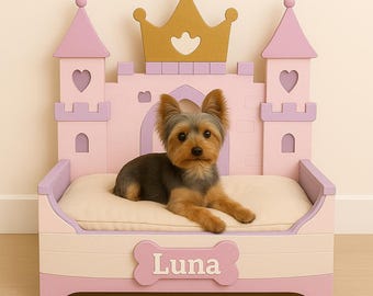 Handmade Princess Castle Dog Bed: Personalized Wooden Pet Furniture