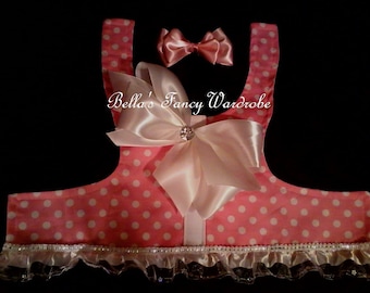 Pink Dog Harness Vest: Lace Trim, Satin Bows