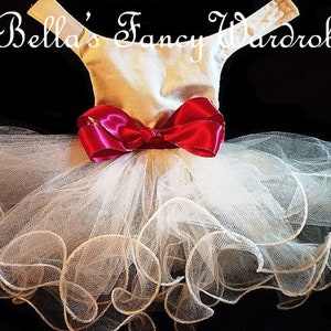 Ivory Dog Tutu Dress: Burgundy Bow, Fancy Pet Outfit