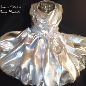 Silver Couture Dog Dress: Metallic Bubble Dress