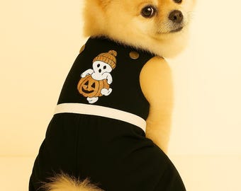Combi-short d'Halloween pour chien : costume de citrouille fantôme, coupe personnalisée