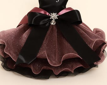 Custom Pink & Black Dog Dress: Formal Wedding Outfit with Bow