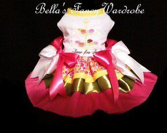 Embroidered Tea Party Dog Dress: Hot Pink Floral Doggie Outfit
