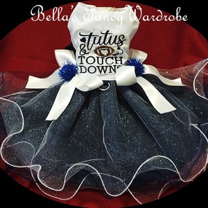 Navy and White dog dress, dog dresses, fancy dog dresses, football dog dresses, dog dress, dresses for dogs, NFL team dog clothes
