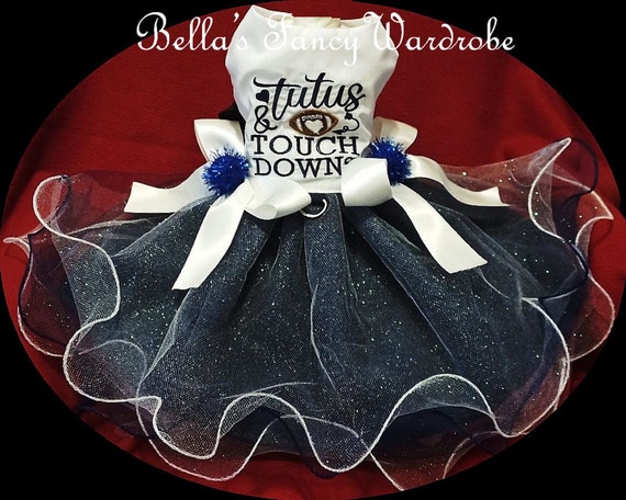 navy blue dog dress Embroidered Football Dog Dress, Navy Blue Tutu, Touchdown Pet Apparel