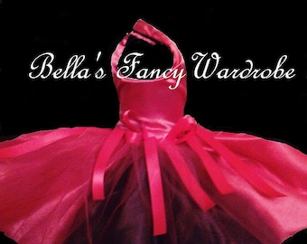 Anpassad hallonchoklad hundklänning: Rosa fuchsia satin och tyll