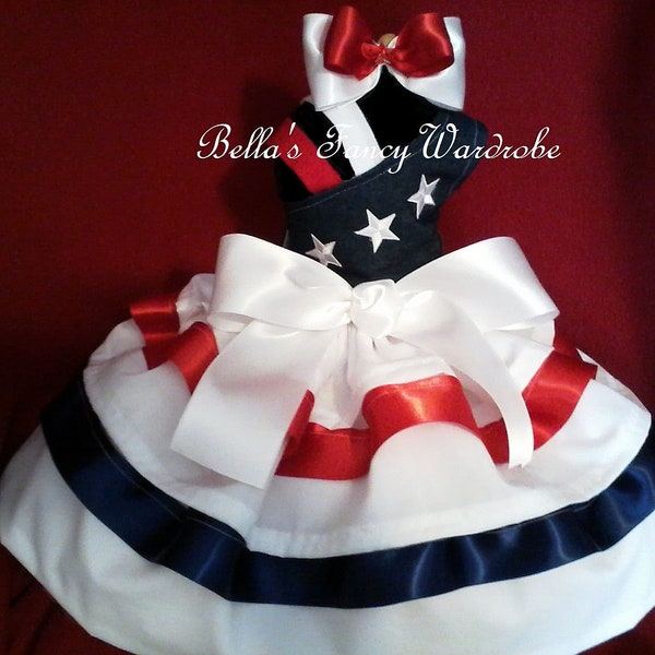 Patriotic Dog Dress, 4th of July Dog Dress, Dog Clothes, Formal Dog Dress, Dog Wedding, Dog Bridesmaid, Dog Dress, Red White blue dog dress