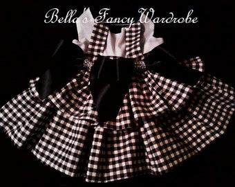 Checkered Dog Dress, plaid dog dress, dog party dress, dog fancy dress, dog clothes, dog dress, dog dresse, black and white dog dresss