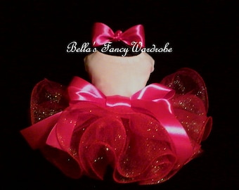 Robe tutu rose pour chien : tulle scintillant, ruban de satin, nœud pour les cheveux
