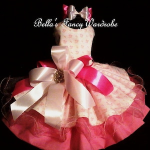 Pink Floral Dog Dress with Rhinestone Bow
