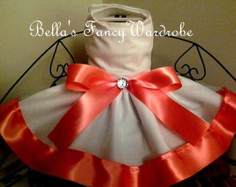 Deep Coral Peach & White Beauty Fancy Dog Dress