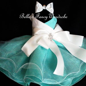 Aqua Tulle Dog Dress: Formal Wedding Outfit with Bow