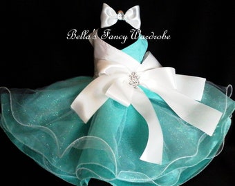 Aqua Tulle Dog Dress: Formal Wedding Outfit with Bow