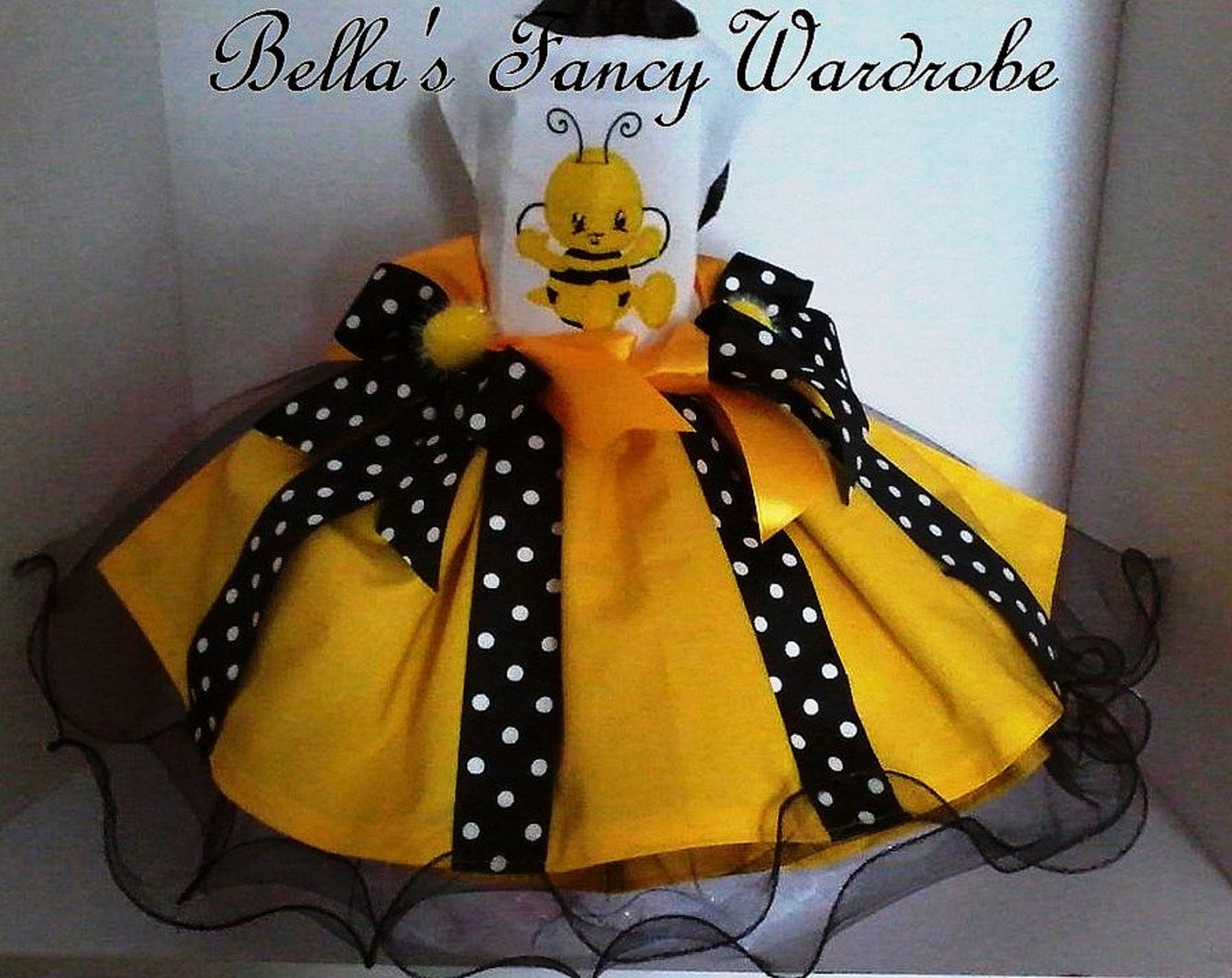 Embroidered Bumble Bee Dog Dress Yellow Cotton Blend, Tulle & Pom Poms