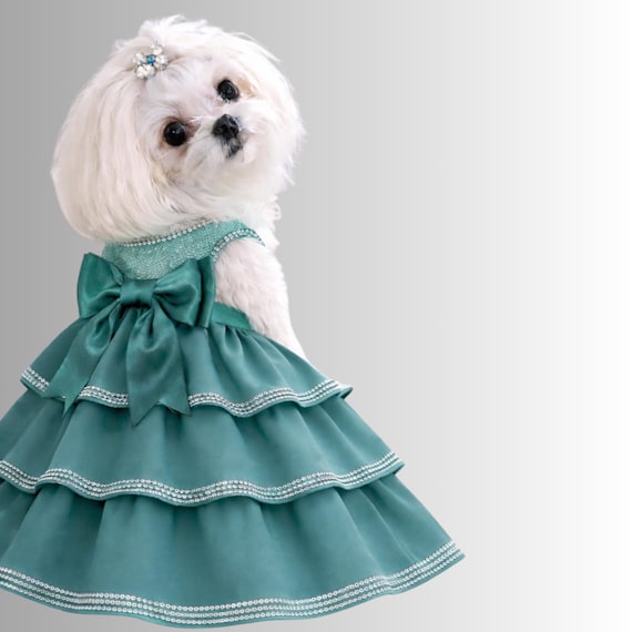mint green dog dress Luxurious Handmade Dark Green Corduroy Dog Dress for Haute Couture Pets main image 1