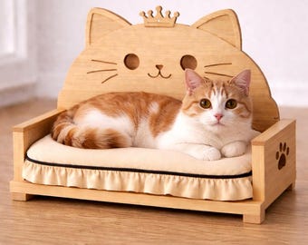 Cama de madera para gatos, muebles de lujo para mascotas pequeñas hechos a mano.