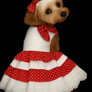Red Polka Dot Dog Dress: Christmas Party Cotton Blend