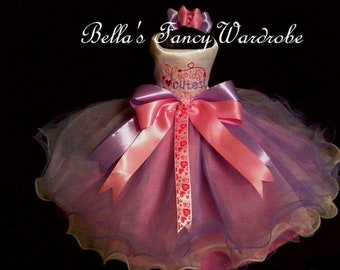 Besticktes Hundekleid zum Valentinstag: Rosa & Lavendel Satin Tüll