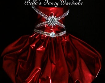 Metallic Dark Red Dog Dress: Couture Party Outfit