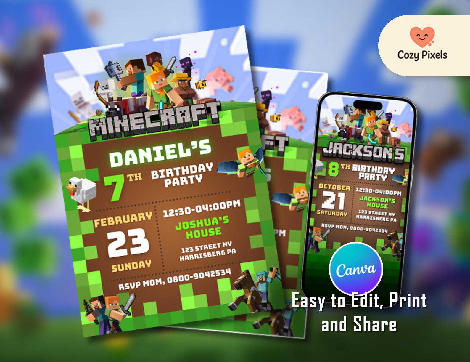 Minecraft Birthday Digital Invite