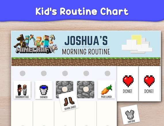 Minecraft Routine Flip Chart, Morning Routine, Bedtime Routine, Kids Routine Chart, Daily Routine Chart, Editable Routine Flipchart Canva