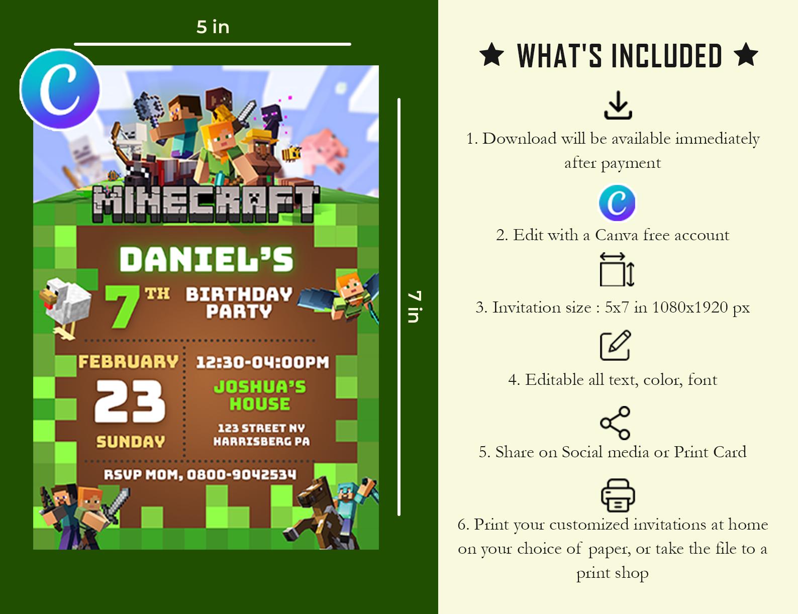 Minecraft Birthday Digital Invite