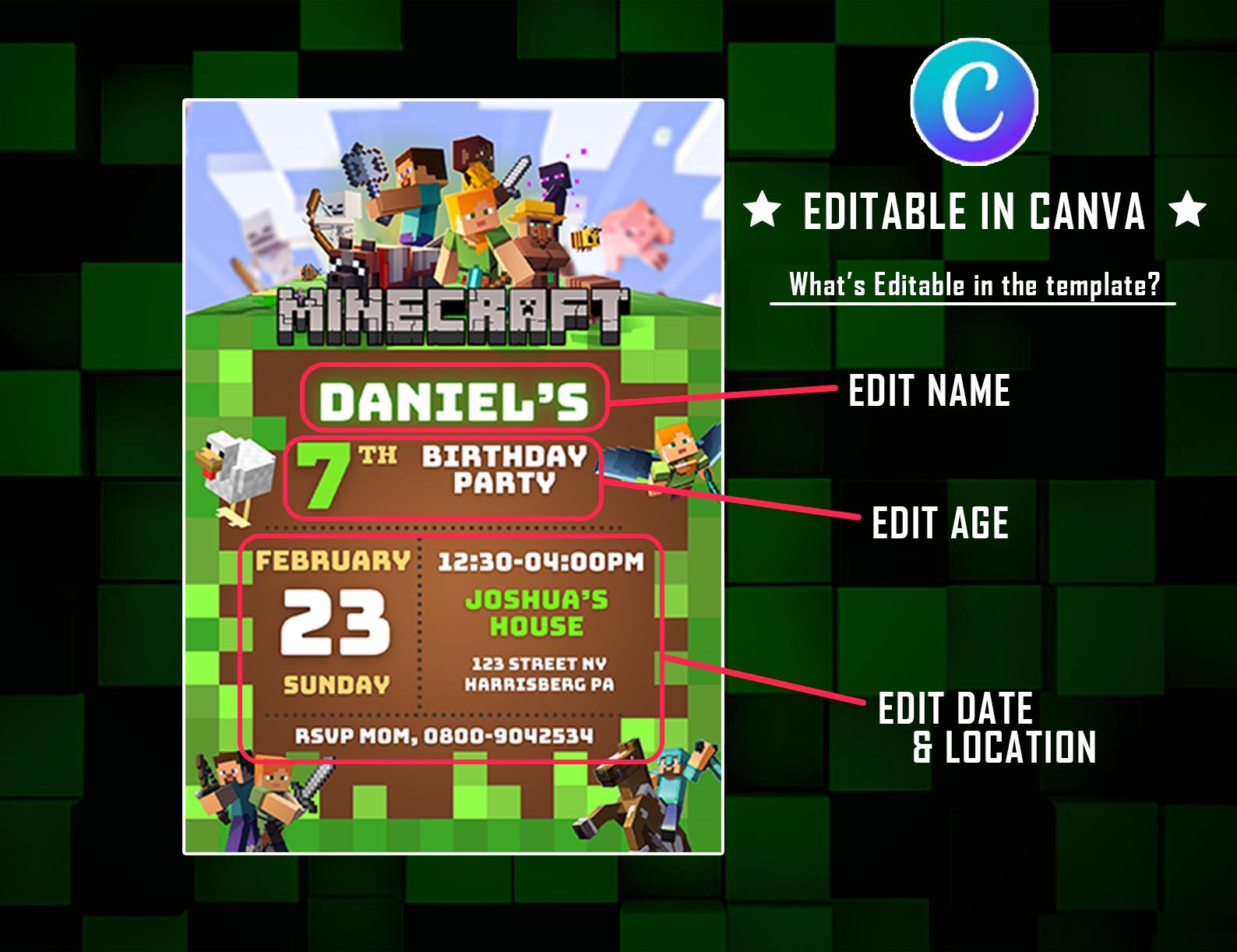 Minecraft Birthday Digital Invite