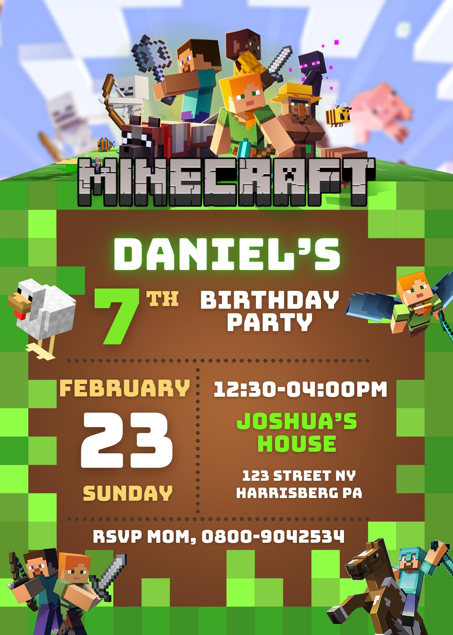 Minecraft Birthday Digital Invite