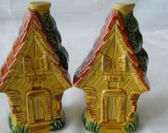 Village House Salt and Pepper Shakers - vintage, collectible, kitchen, serving