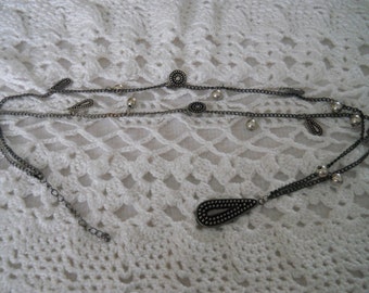 Black Pendant and Charms Necklace - vintage, collectible, jewelry