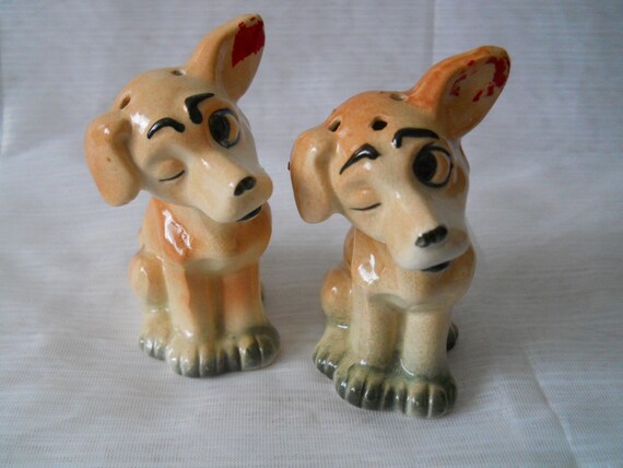Winking Dog Salt and Pepper Shakers - vintage, collectible, animals